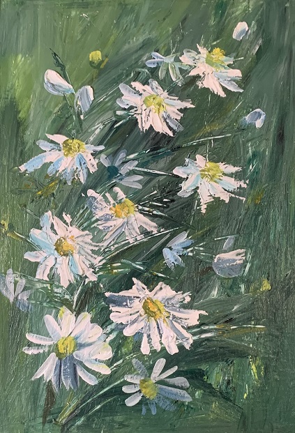 Chamomile. Paint on cardboard with acrylic.