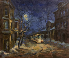 Tram. An acrylic painting on canvas.